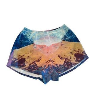 Cameo Women's Printed High Rise Zip Back Stretch Shorts Blue Orange Size Small